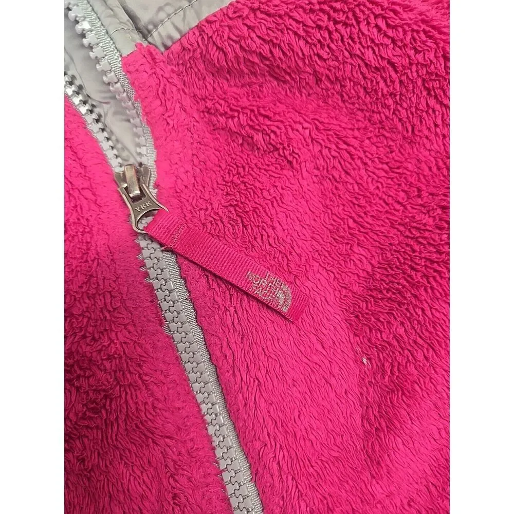 The North Face Kids Girls Large 14/16 Jacket Pink Gray Oso Fleece Hood Zip Front